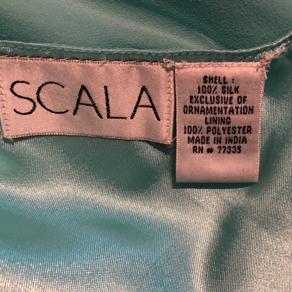 Silk Slip Dress in Tiffany Blue with Sheer Jacket Beaded Size 8 by Scala - Picture 14 of 16